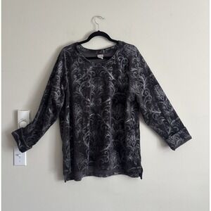 Whimsical Velvet Top‎ Gray Silver Chicos 4 XXL Boho Paisley Witchy Whimsigoth